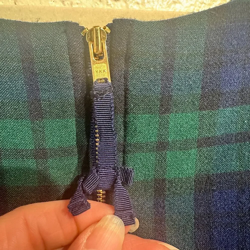 Vineyard Vines Girls Size 14 Dress Ruffle Short Sleeve Tartan Plaid Green Blue